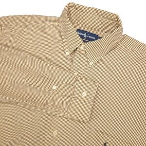 Ralph Lauren Shirt Mens LT Tall Beige Check 2-Ply Cotton Button Down Long Sleeve